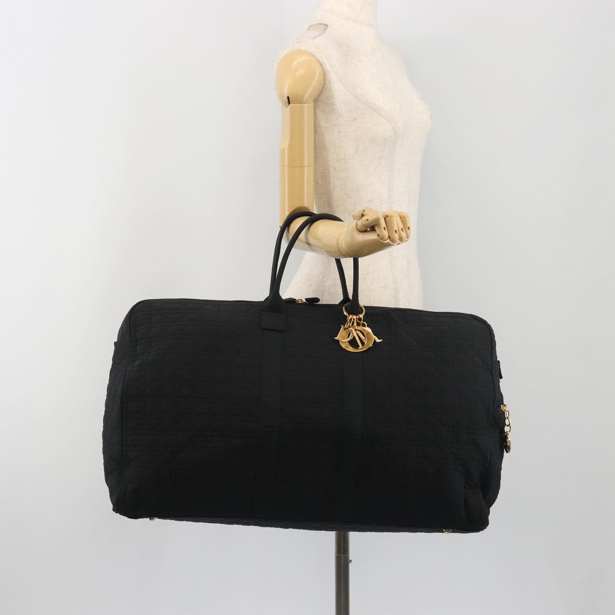 Christian Dior Canage Boston Bag Nylon Black Gold Auth 193370A