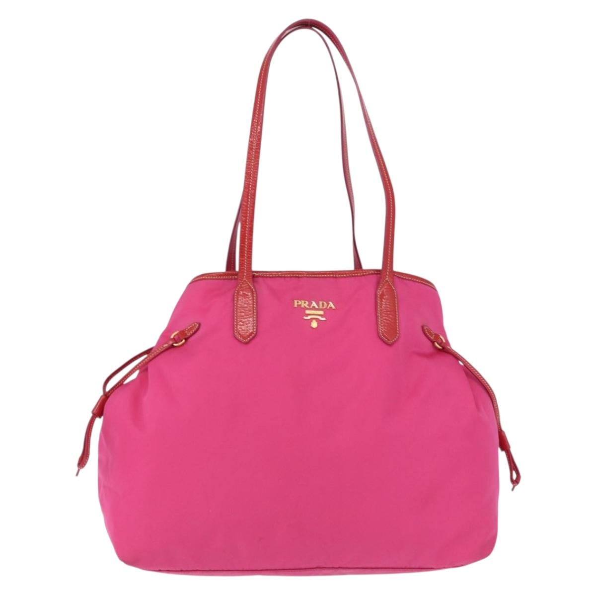 PRADA Tote Bag Nylon Gold Pink Auth 193372A