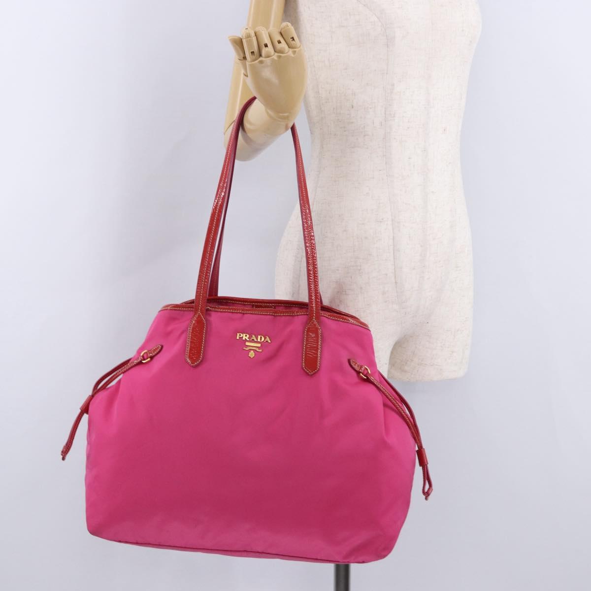 PRADA Tote Bag Nylon Gold Pink Auth 193372A