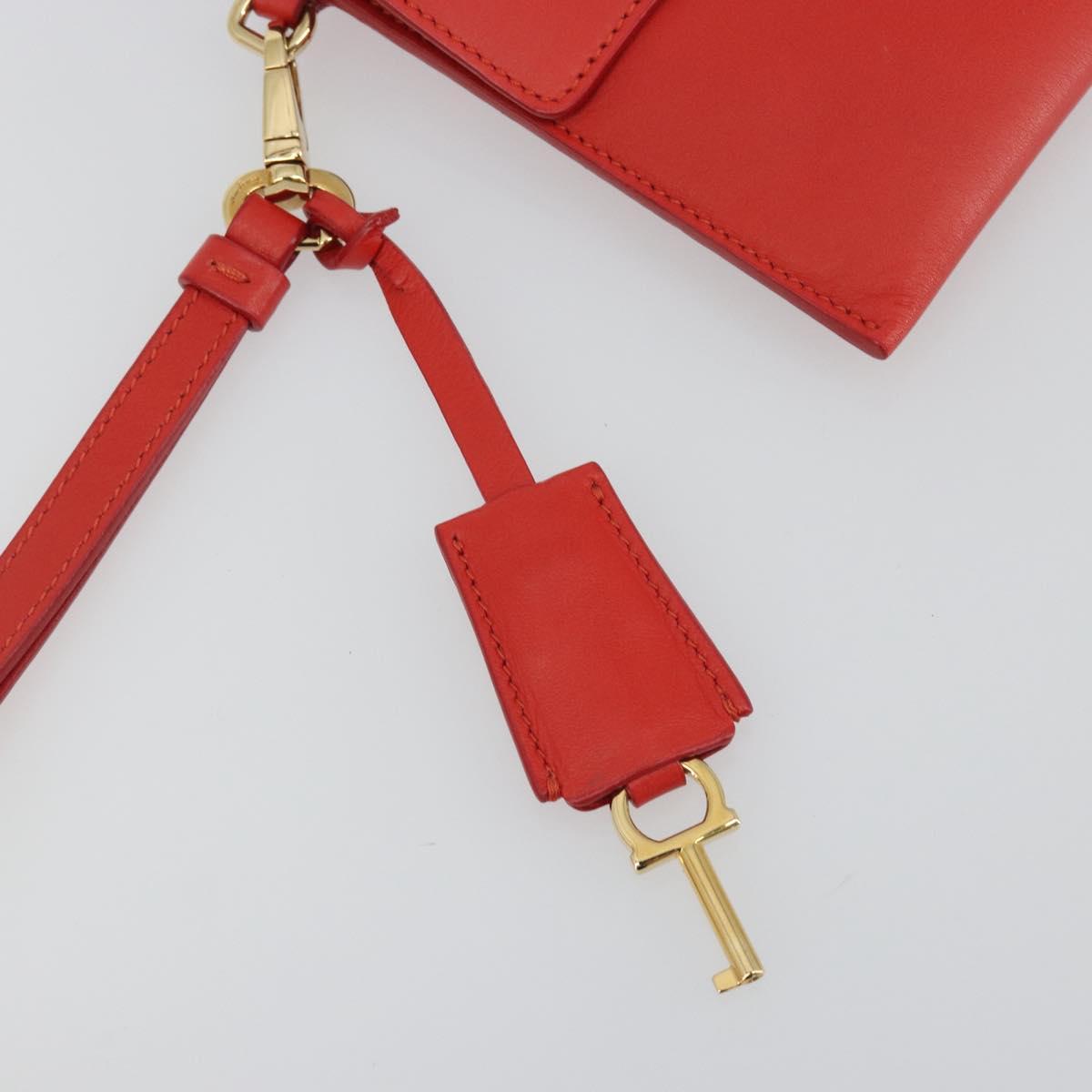 Salvatore Ferragamo Gancini Clutch Bag Leather Orange Gold Auth 193379V