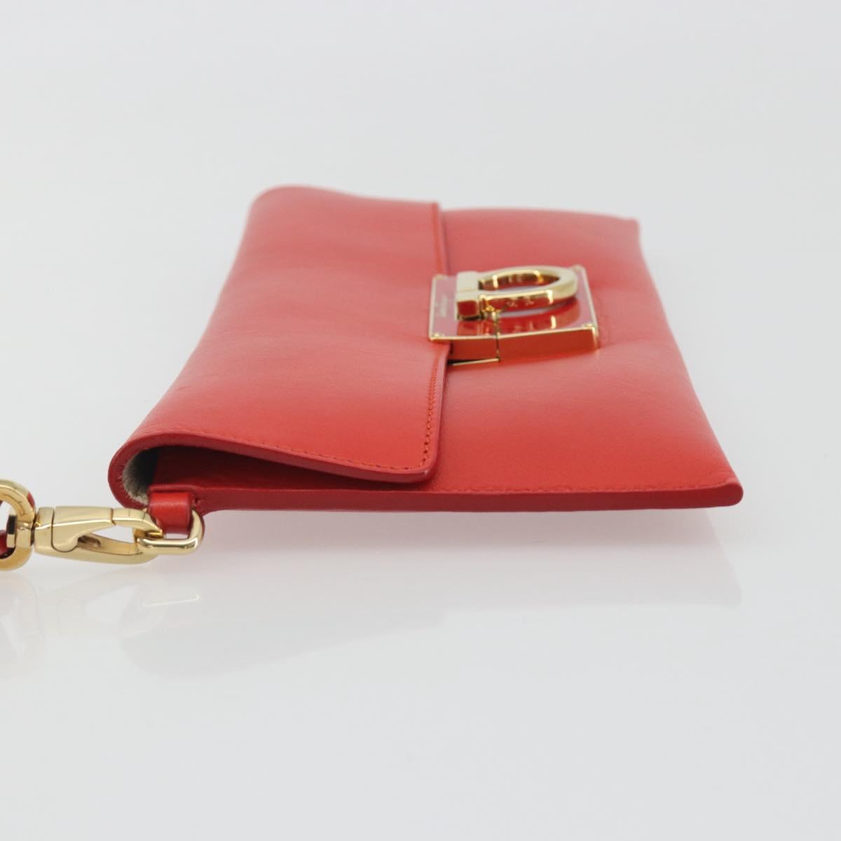Salvatore Ferragamo Gancini Clutch Bag Leather Orange Gold Auth 193379V