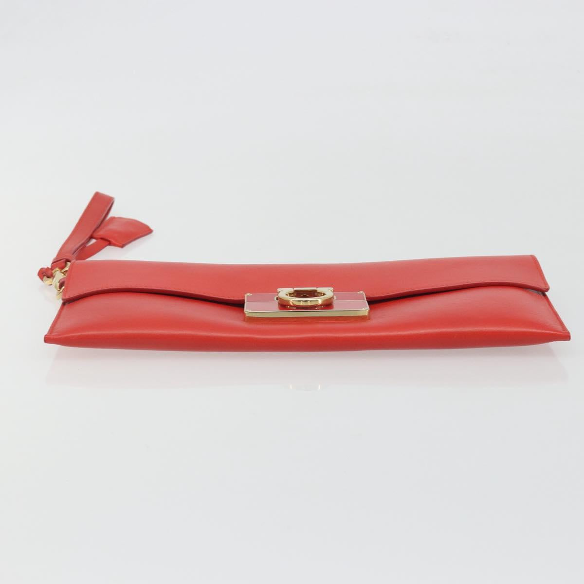 Salvatore Ferragamo Gancini Clutch Bag Leather Orange Gold Auth 193379V