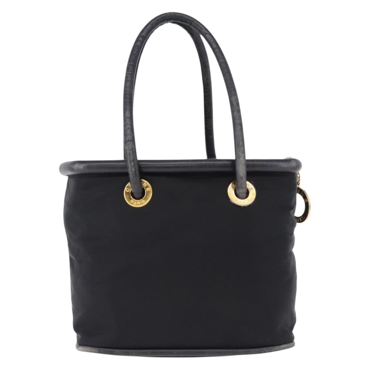 CELINE Circle Hand Bag Nylon Black Gold Auth 193380