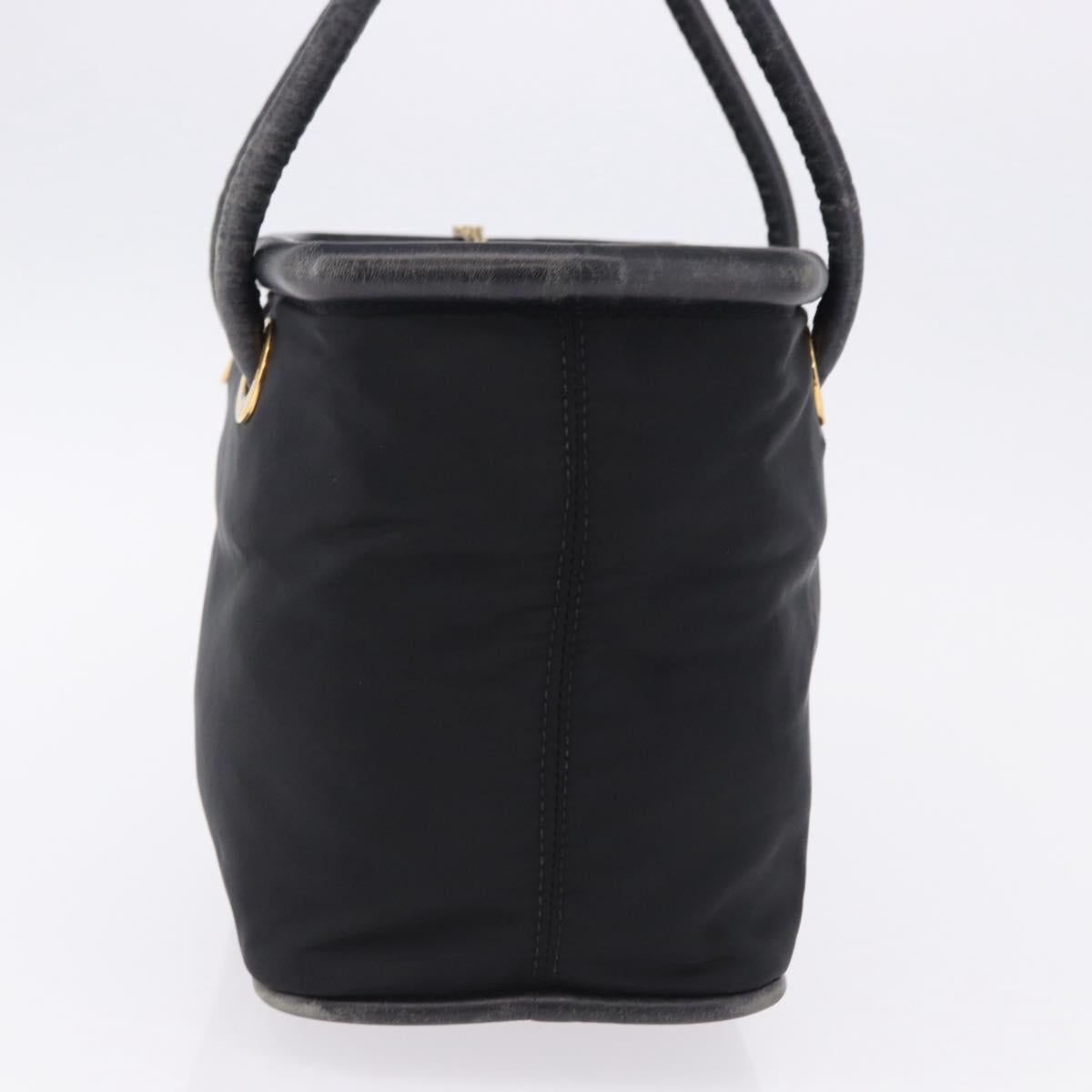 CELINE Circle Hand Bag Nylon Black Gold Auth 193380