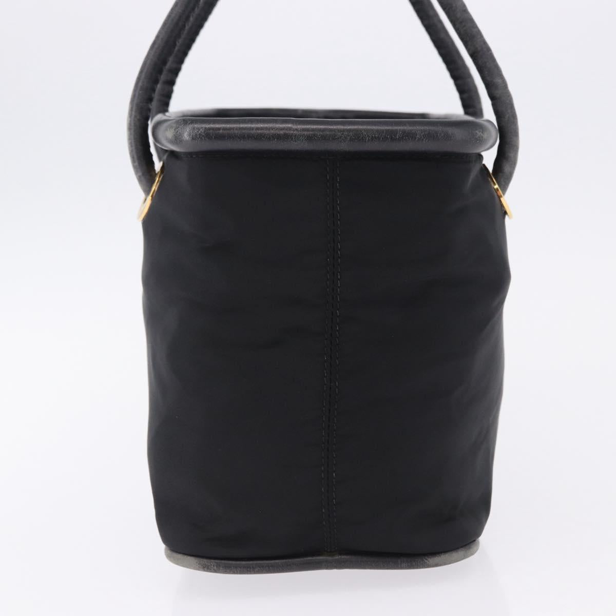 CELINE Circle Hand Bag Nylon Black Gold Auth 193380
