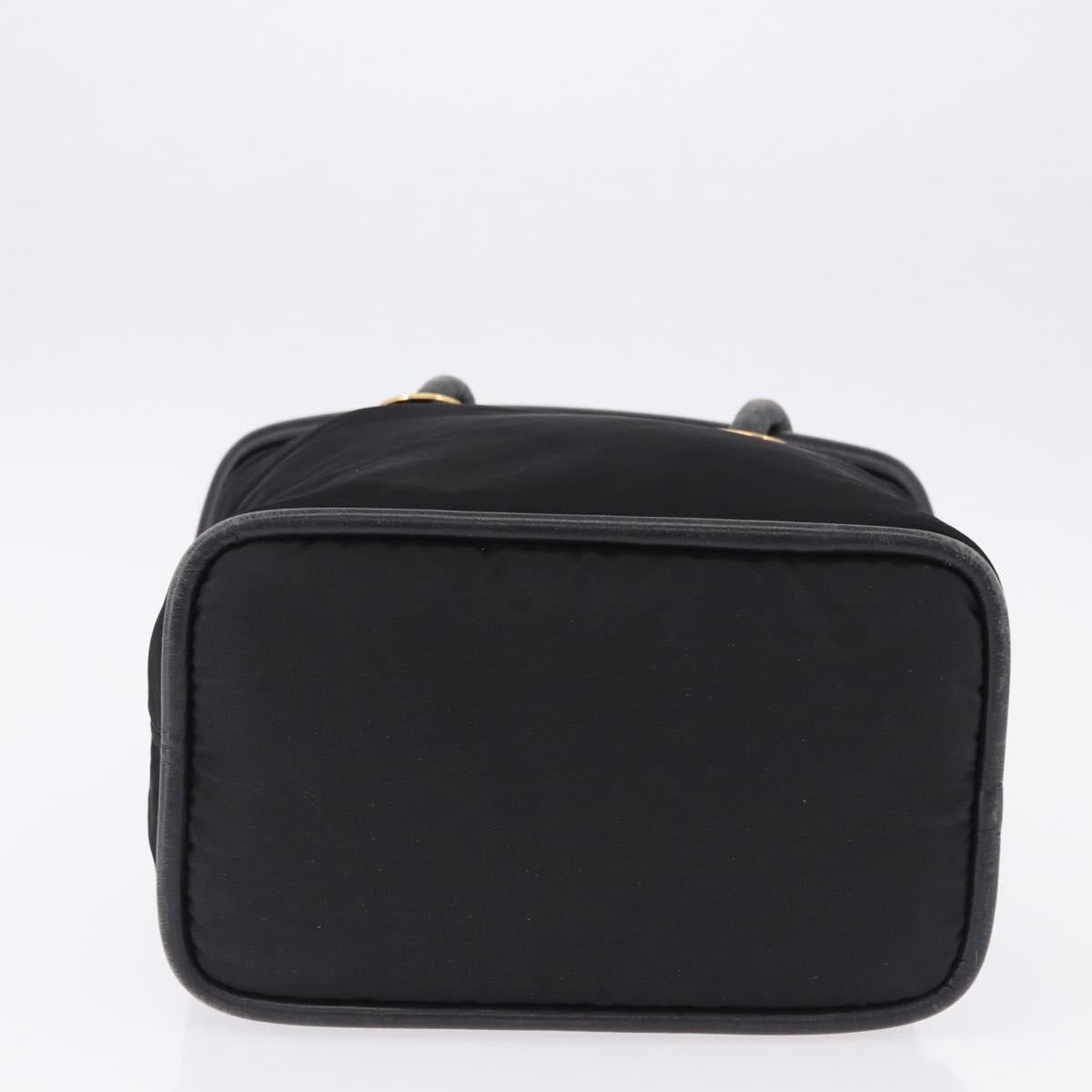 CELINE Circle Hand Bag Nylon Black Gold Auth 193380