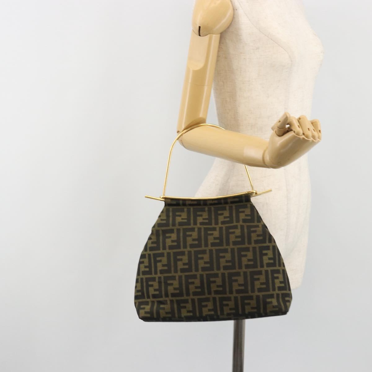 FENDI Zucca Canvas Hand Bag Black Brown Auth 193381A