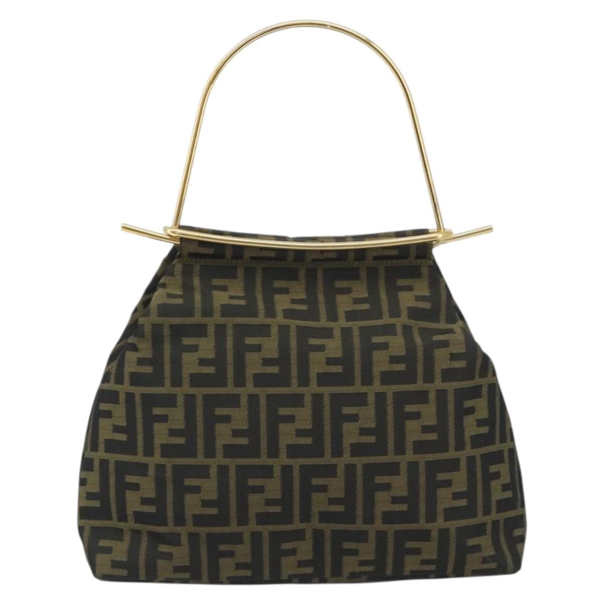 FENDI Zucca Canvas Hand Bag Black Brown Auth 193381A
