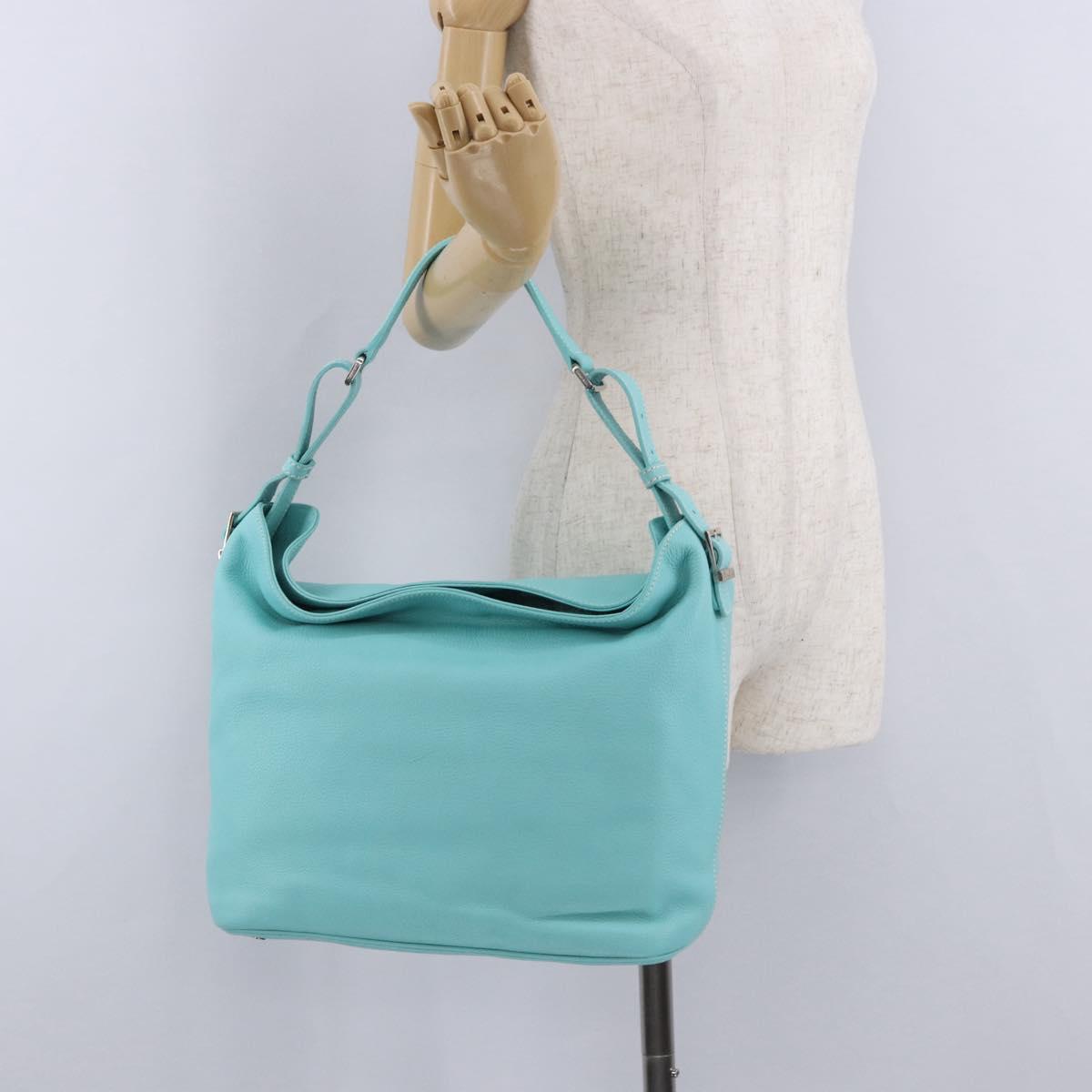 TIFFANY&Co. Shoulder Bag Leather Turquoise Blue Auth 193383V