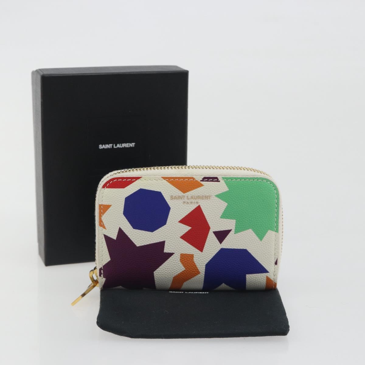 SAINT LAURENT Coin Purse Leather Multicolor Silver Auth 193388V