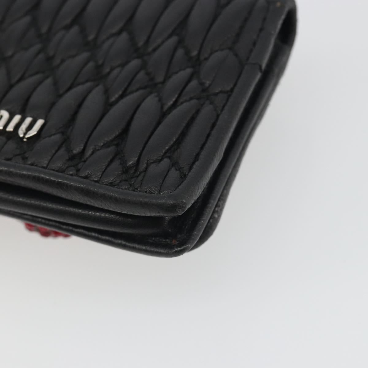 Miu Miu Matelasse Card Case Leather Black Silver Auth 193398A