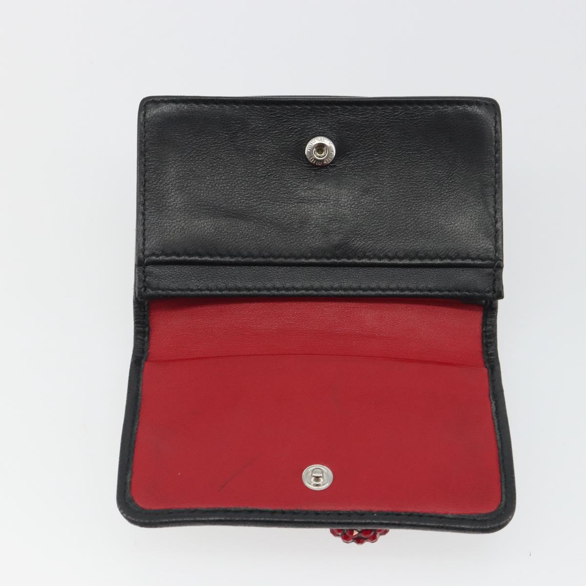 Miu Miu Matelasse Card Case Leather Black Silver Auth 193398A