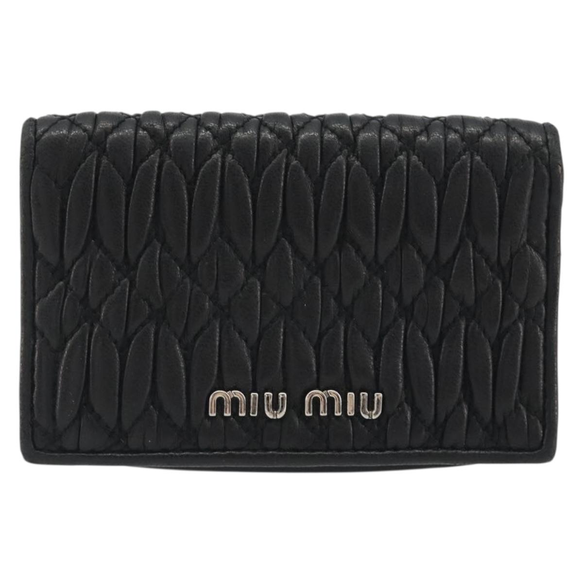 Miu Miu Matelasse Card Case Leather Black Silver Auth 193398A