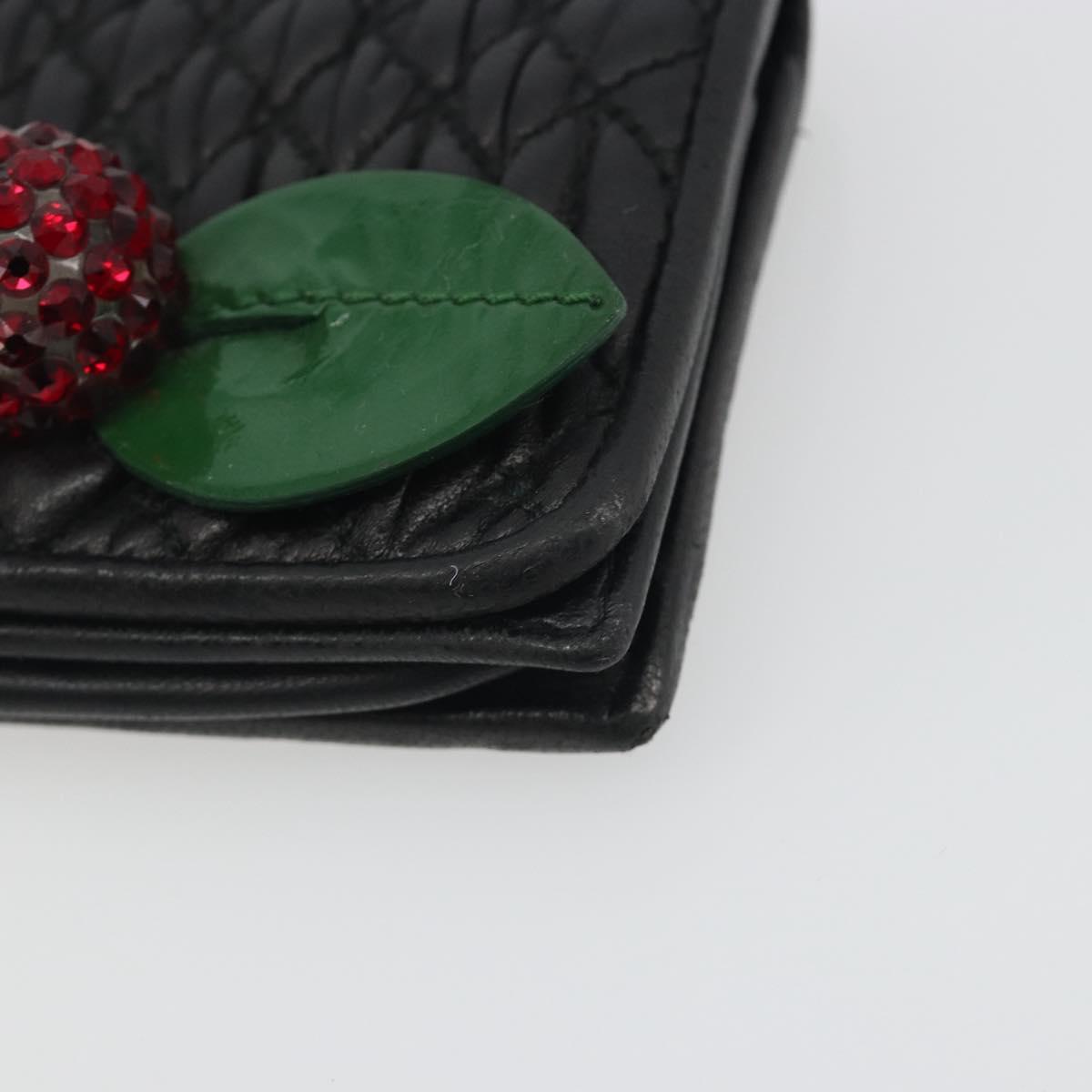 Miu Miu Matelasse Card Case Leather Black Silver Auth 193398A