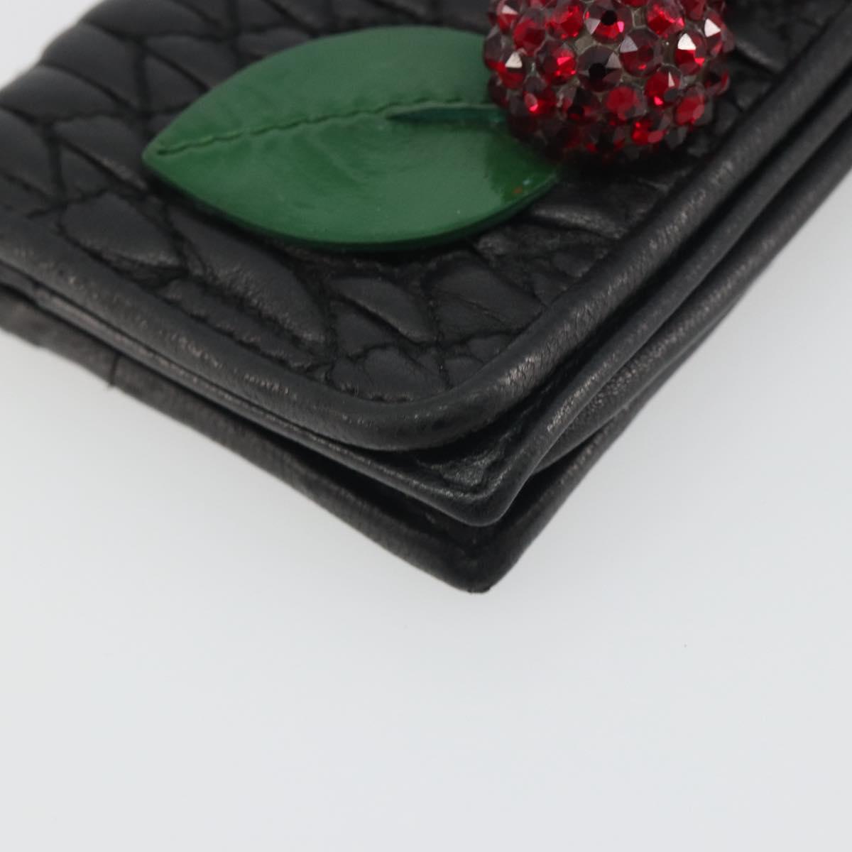 Miu Miu Matelasse Card Case Leather Black Silver Auth 193398A