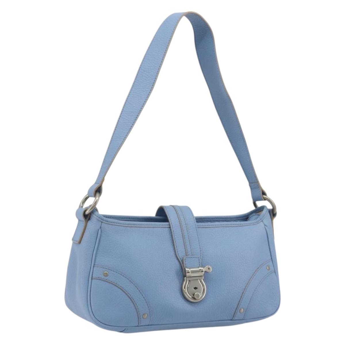 BURBERRY Shoulder Bag Leather Light Blue Silver Auth 193399A