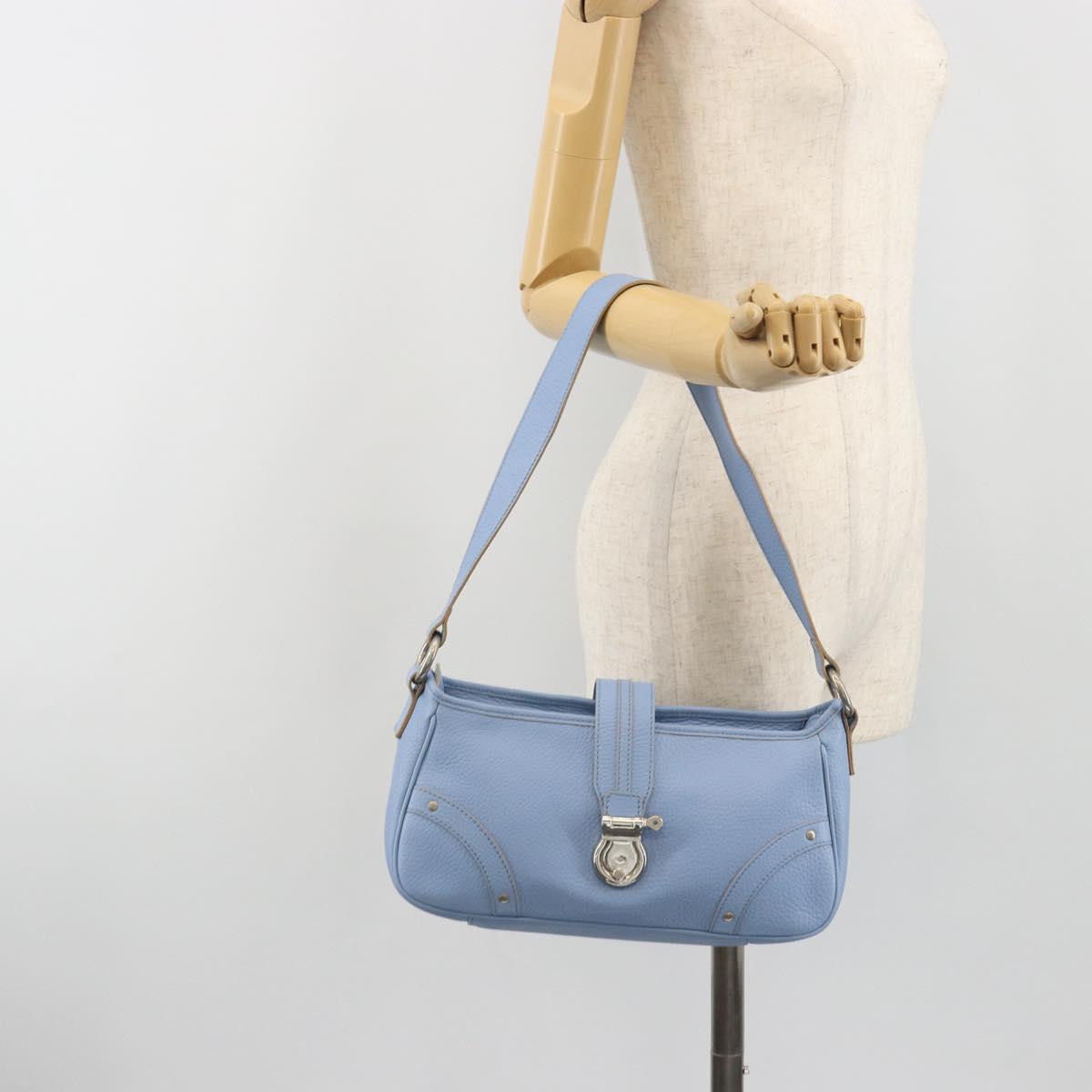 BURBERRY Shoulder Bag Leather Light Blue Silver Auth 193399A