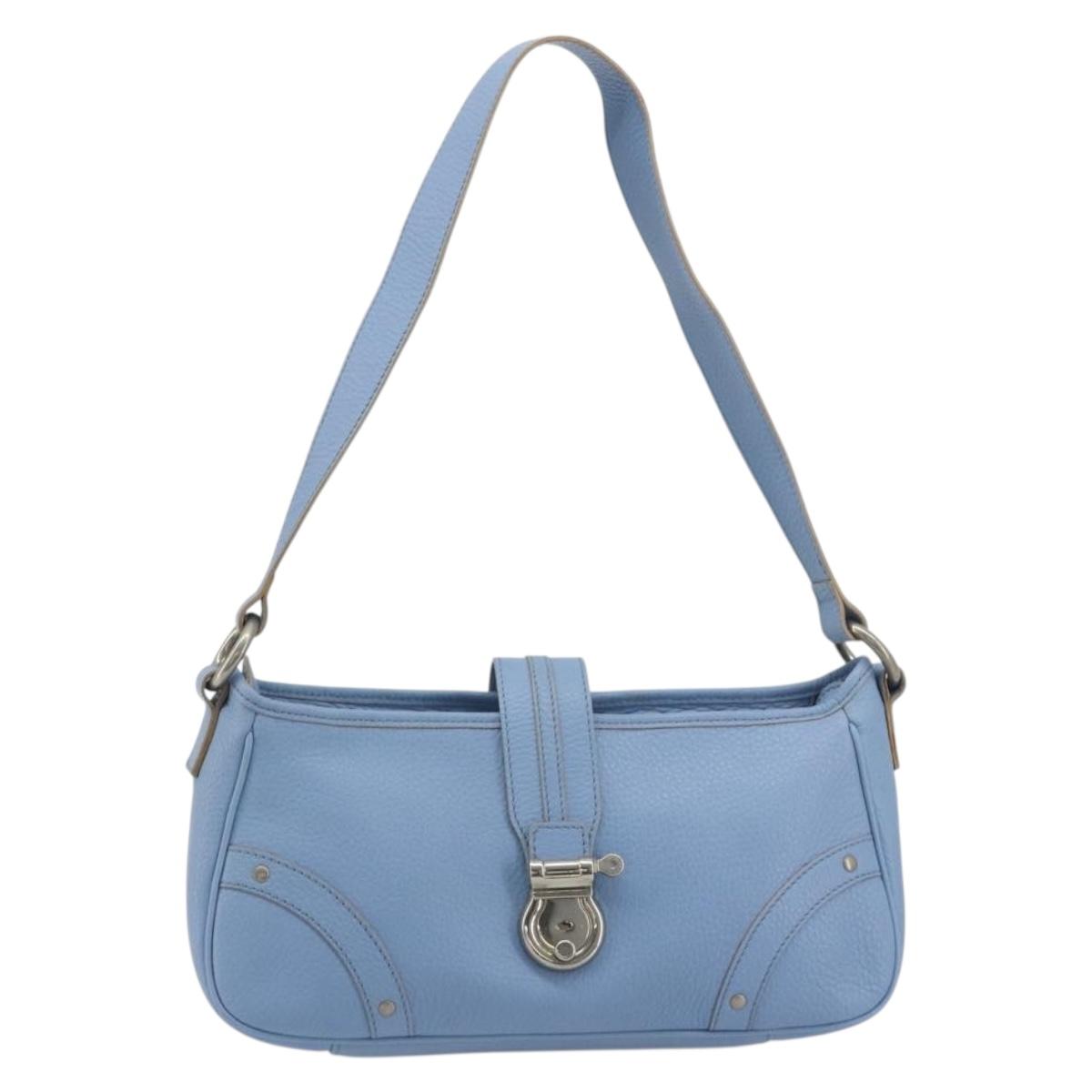 BURBERRY Shoulder Bag Leather Light Blue Silver Auth 193399A