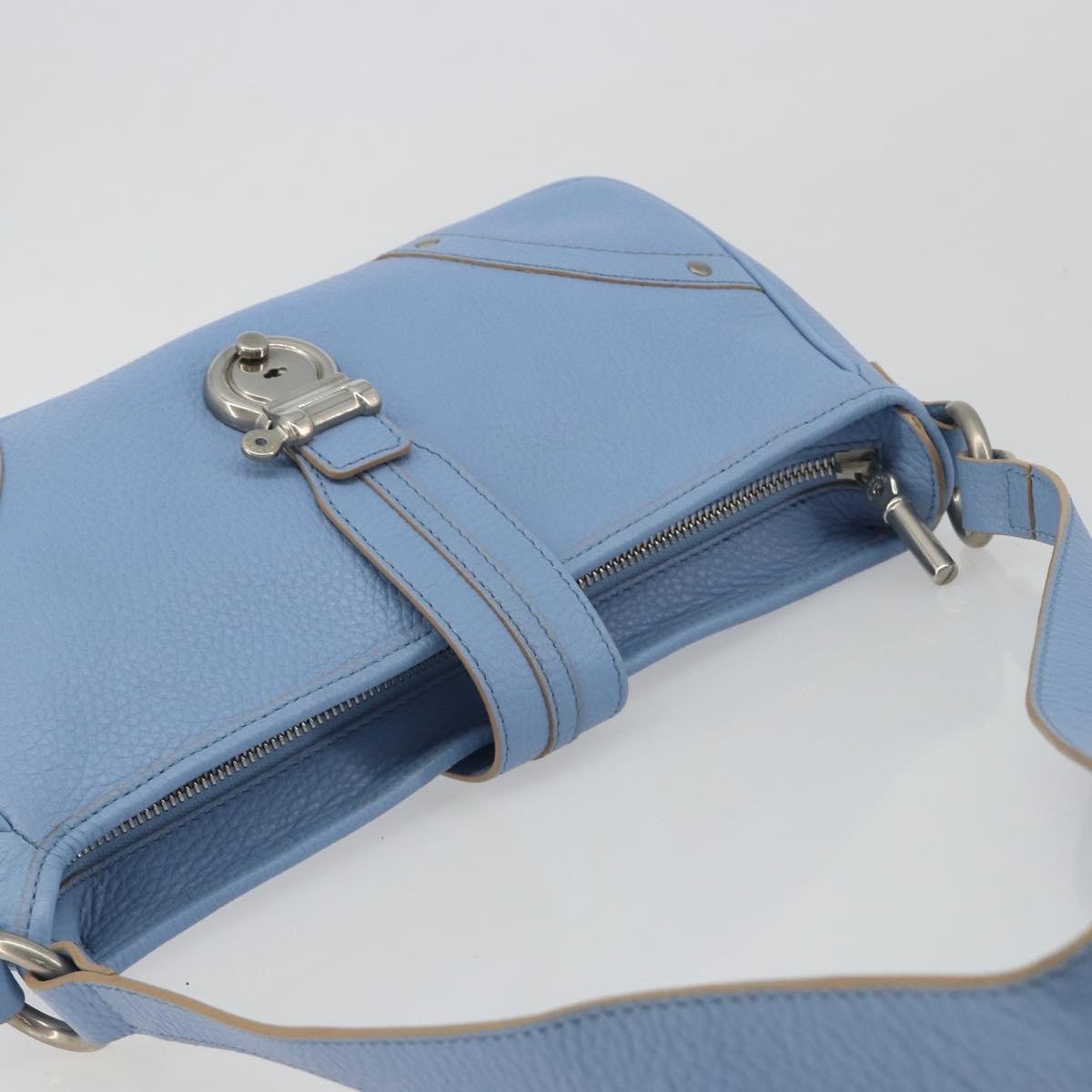 BURBERRY Shoulder Bag Leather Light Blue Silver Auth 193399A