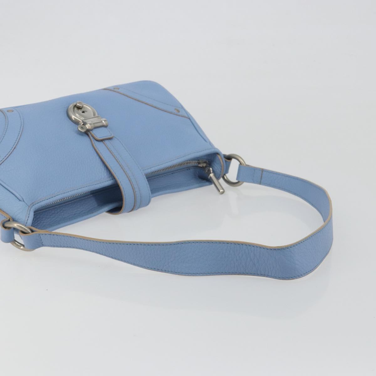 BURBERRY Shoulder Bag Leather Light Blue Silver Auth 193399A