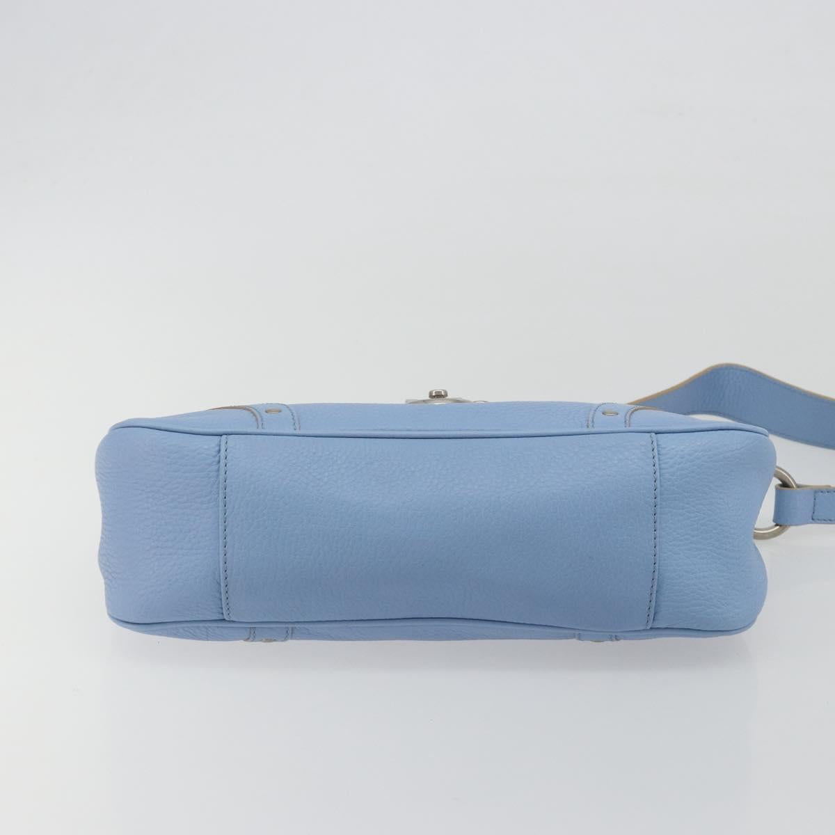 BURBERRY Shoulder Bag Leather Light Blue Silver Auth 193399A