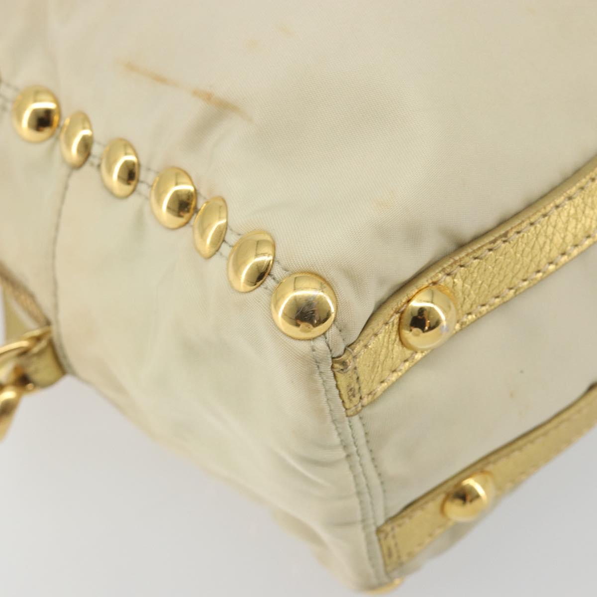 PRADA Shoulder Bag Nylon 2way Beige Gold Auth 193402A