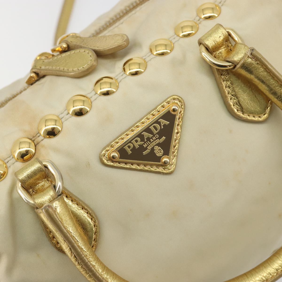PRADA Shoulder Bag Nylon 2way Beige Gold Auth 193402A