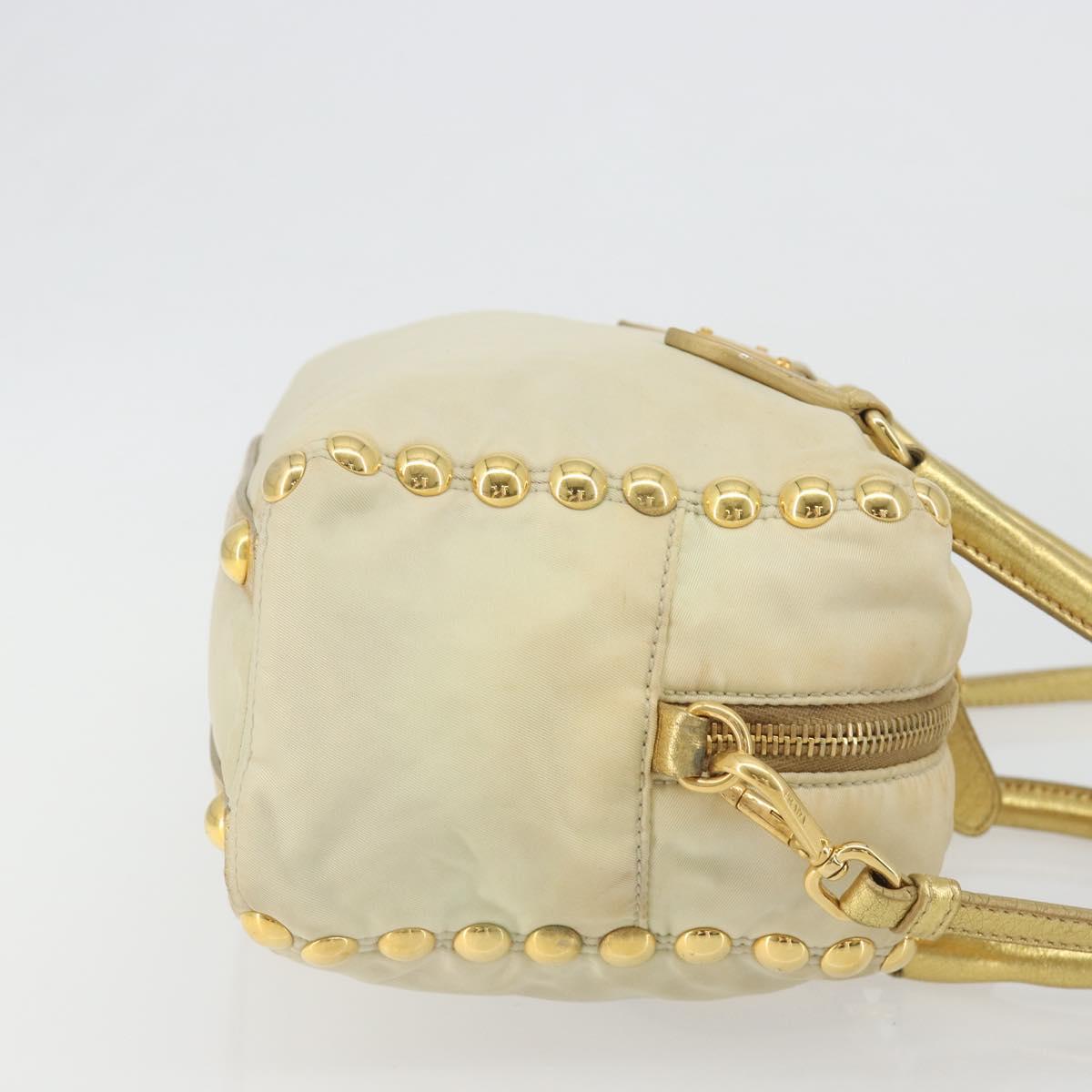 PRADA Shoulder Bag Nylon 2way Beige Gold Auth 193402A