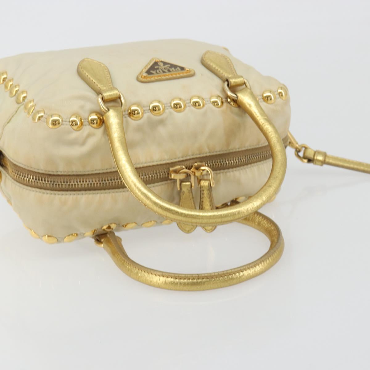 PRADA Shoulder Bag Nylon 2way Beige Gold Auth 193402A