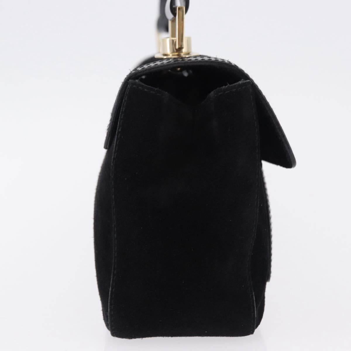 Salvatore Ferragamo Shoulder Bag Suede Black Gold Auth 193403A