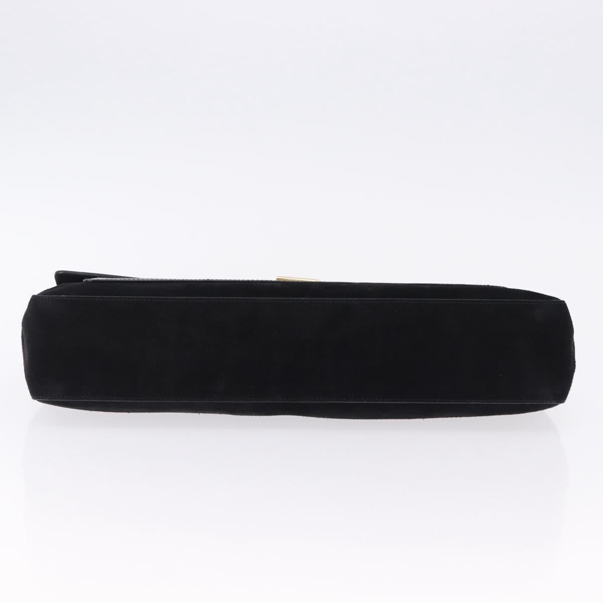 Salvatore Ferragamo Shoulder Bag Suede Black Gold Auth 193403A