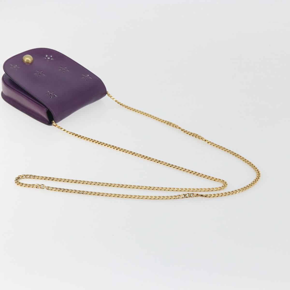 CELINE Star Ball Chain Shoulder Bag Leather Purple Gold Auth 193407V