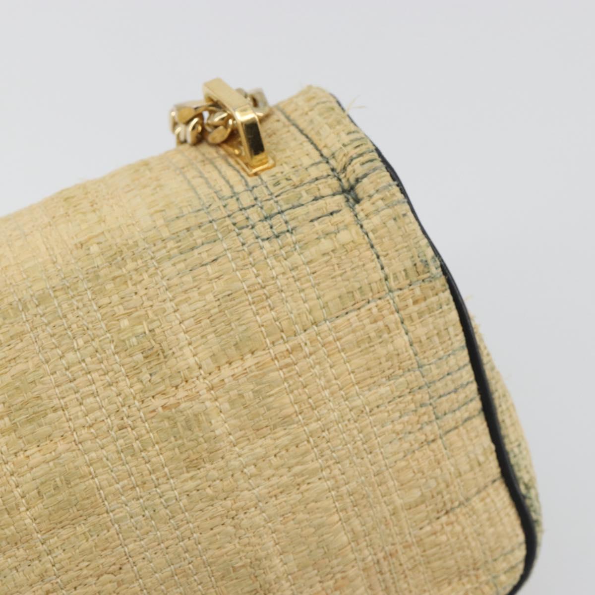 BURBERRY Chain Shoulder Bag Raffia Beige Gold Auth 193413A