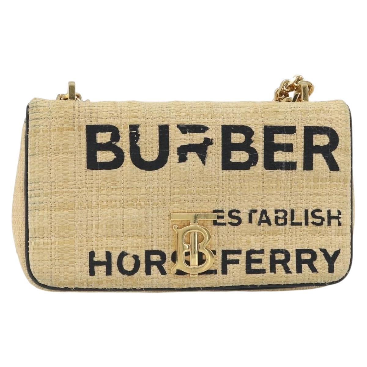BURBERRY Chain Shoulder Bag Raffia Beige Gold Auth 193413A