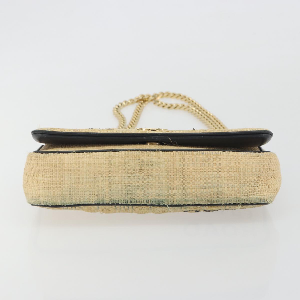 BURBERRY Chain Shoulder Bag Raffia Beige Gold Auth 193413A