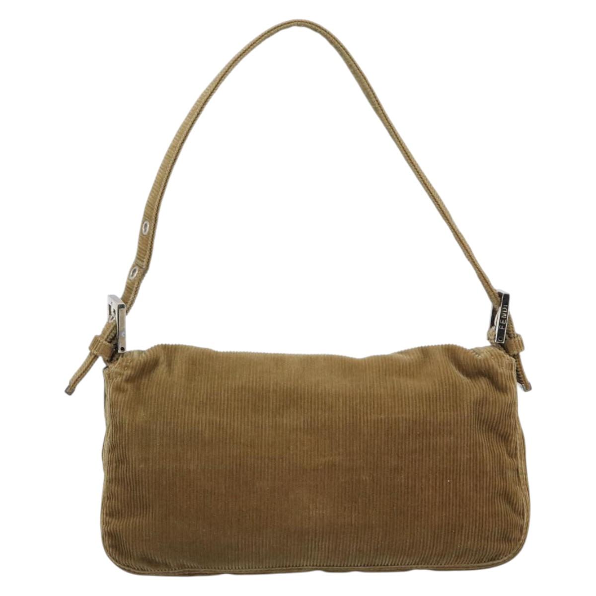 FENDI Mamma Baguette Shoulder Bag Corduroy Beige Silver Auth 193421V