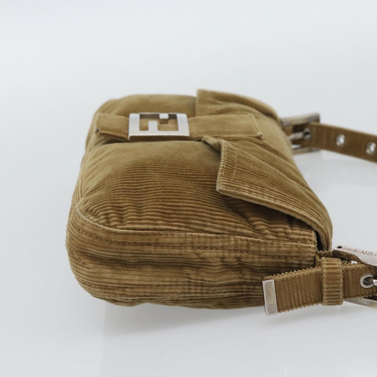FENDI Mamma Baguette Shoulder Bag Corduroy Beige Silver Auth 193421V