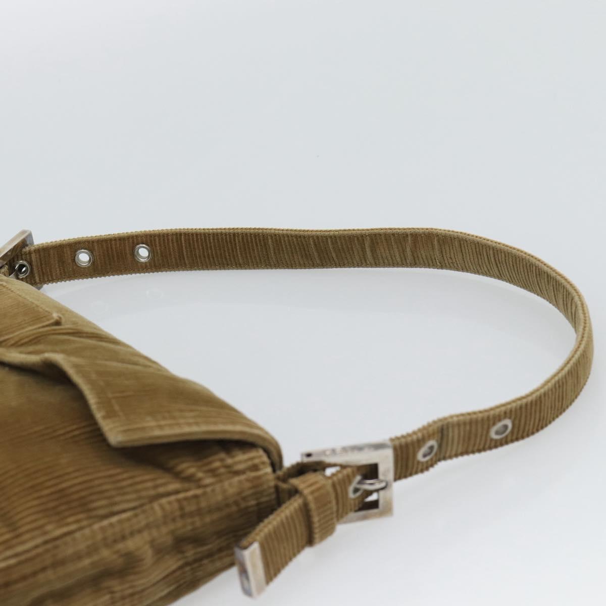FENDI Mamma Baguette Shoulder Bag Corduroy Beige Silver Auth 193421V