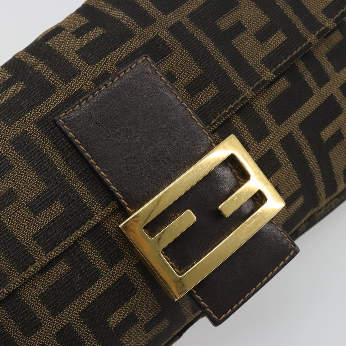 FENDI Zucca Canvas Mamma Baguette Shoulder Bag Brown Black Auth 193422V