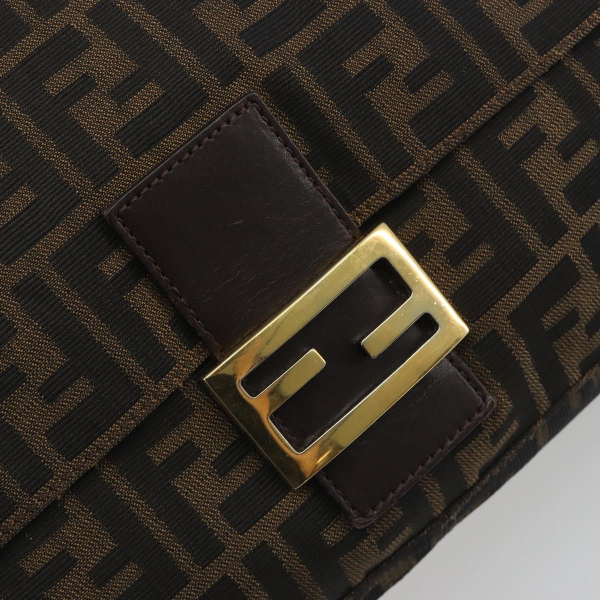 FENDI Zucca Canvas Mamma Baguette Shoulder Bag Brown Black Auth 193423V