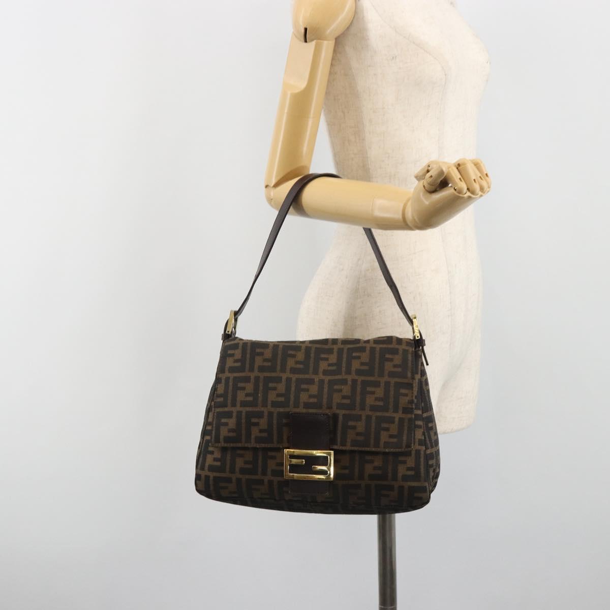 FENDI Zucca Canvas Mamma Baguette Shoulder Bag Brown Black Auth 193423V