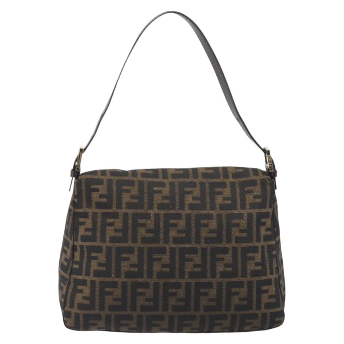 FENDI Zucca Canvas Mamma Baguette Shoulder Bag Brown Black Auth 193423V