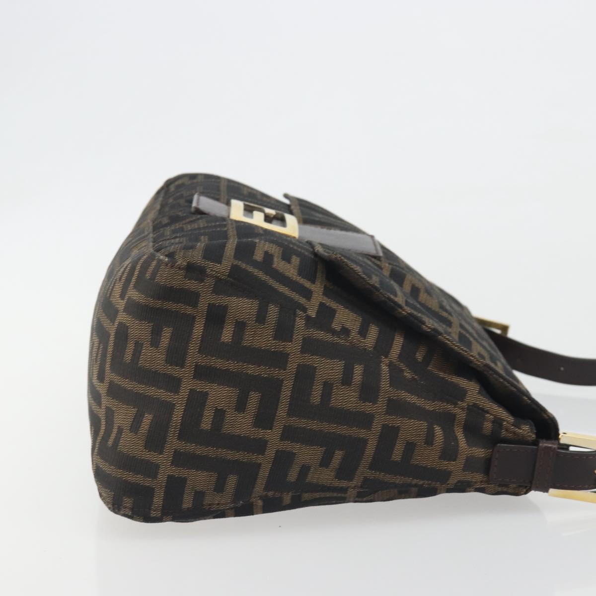 FENDI Zucca Canvas Mamma Baguette Shoulder Bag Brown Black Auth 193423V
