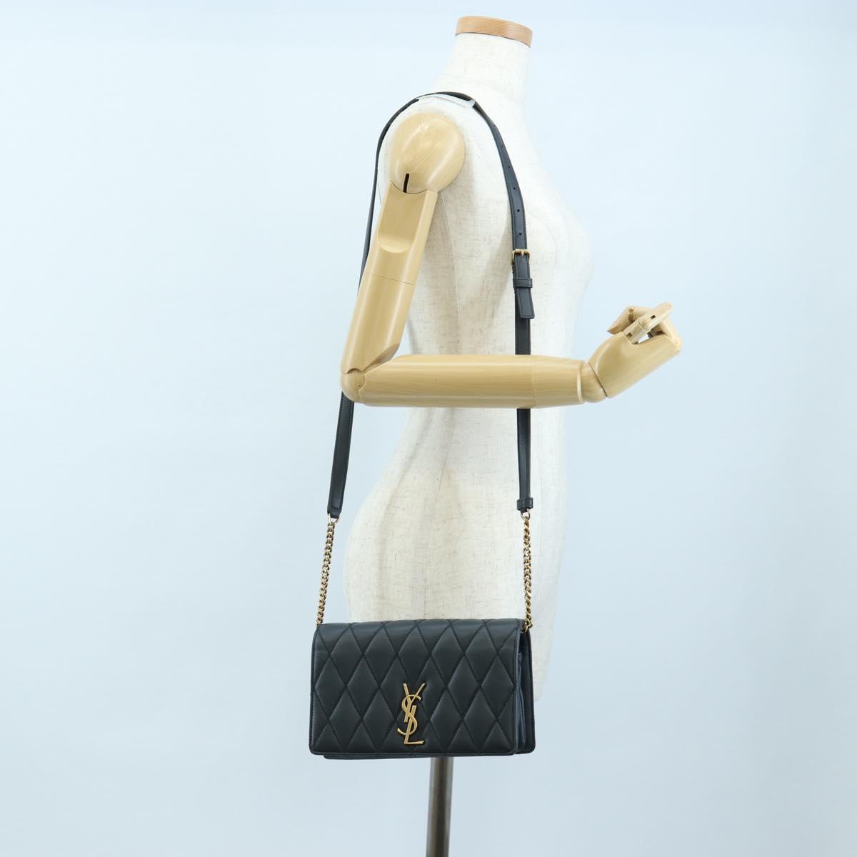 SAINT LAURENT Cassandra Angie Chain Shoulder Bag Leather Navy Gold Auth 193424M