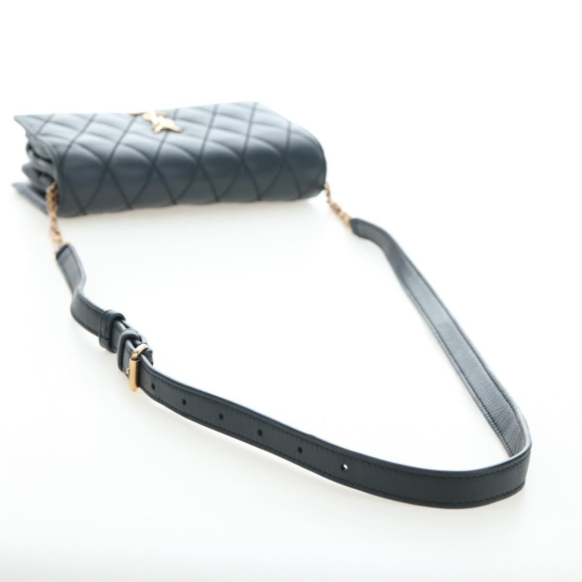 SAINT LAURENT Cassandra Angie Chain Shoulder Bag Leather Navy Gold Auth 193424M