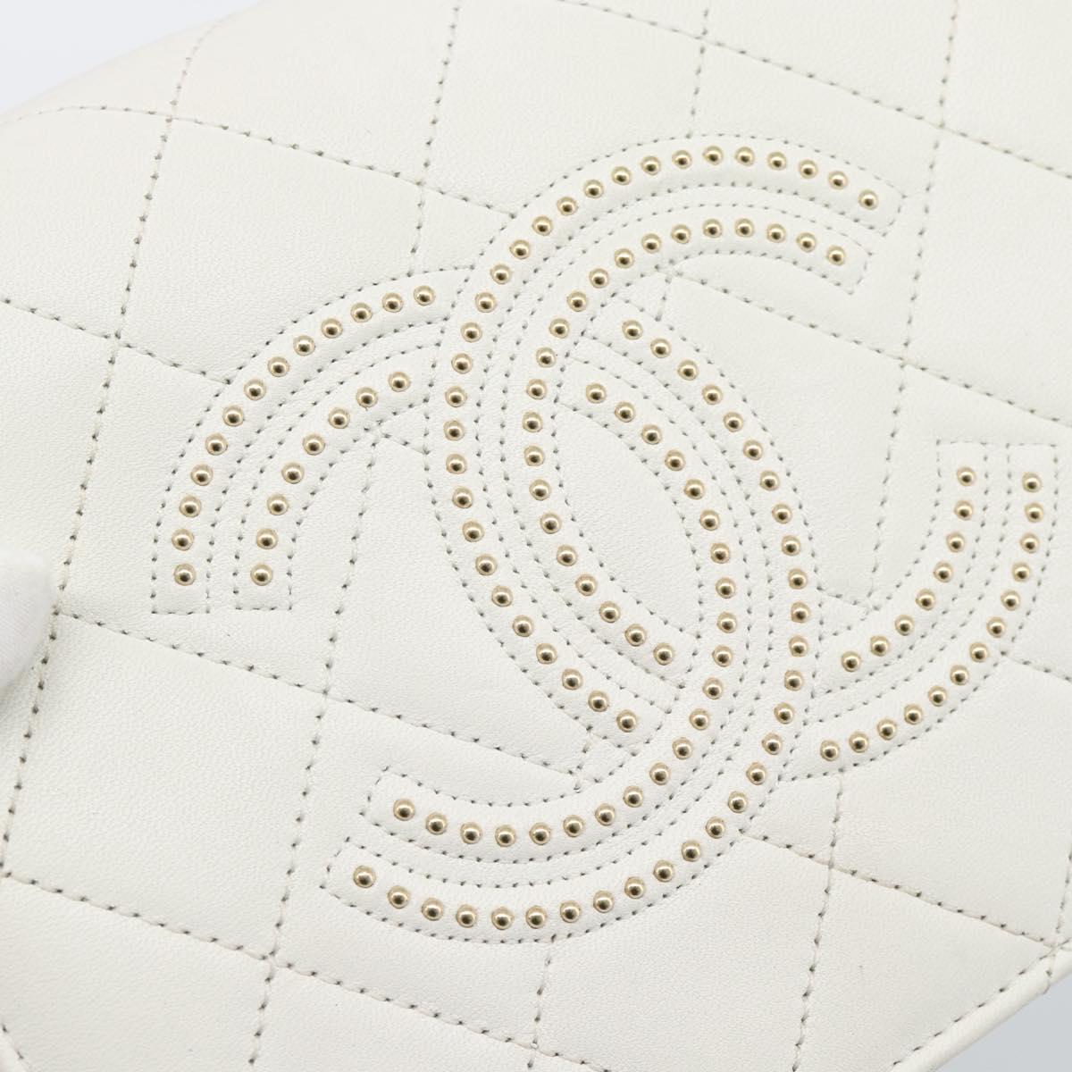CHANEL Matelasse Chain Shoulder Bag Lamb Skin 2way White Gold CC Auth 193425SAM