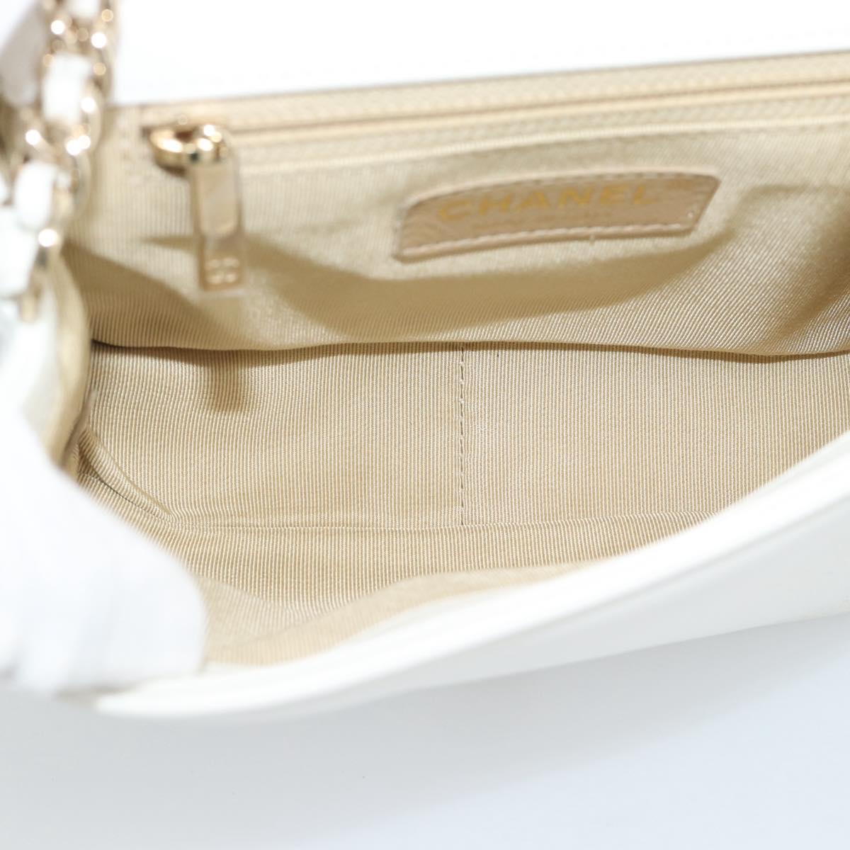 CHANEL Matelasse Chain Shoulder Bag Lamb Skin 2way White Gold CC Auth 193425SAM