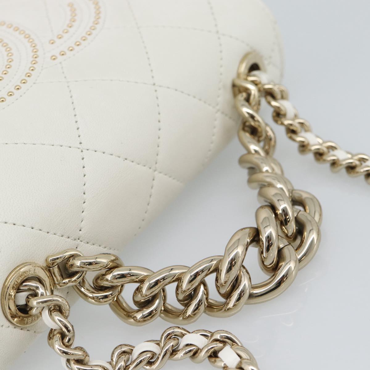 CHANEL Matelasse Chain Shoulder Bag Lamb Skin 2way White Gold CC Auth 193425SAM