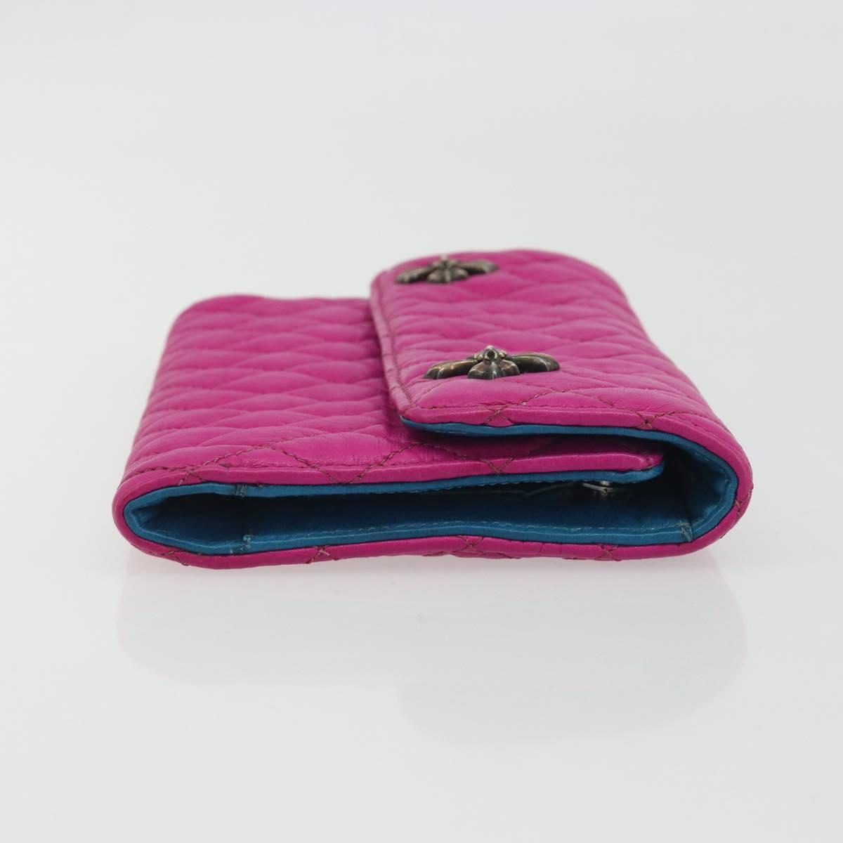 Chrome Hearts Wave 4 3-Snap Quilted Long Wallet Leather Pink Auth 193426SM