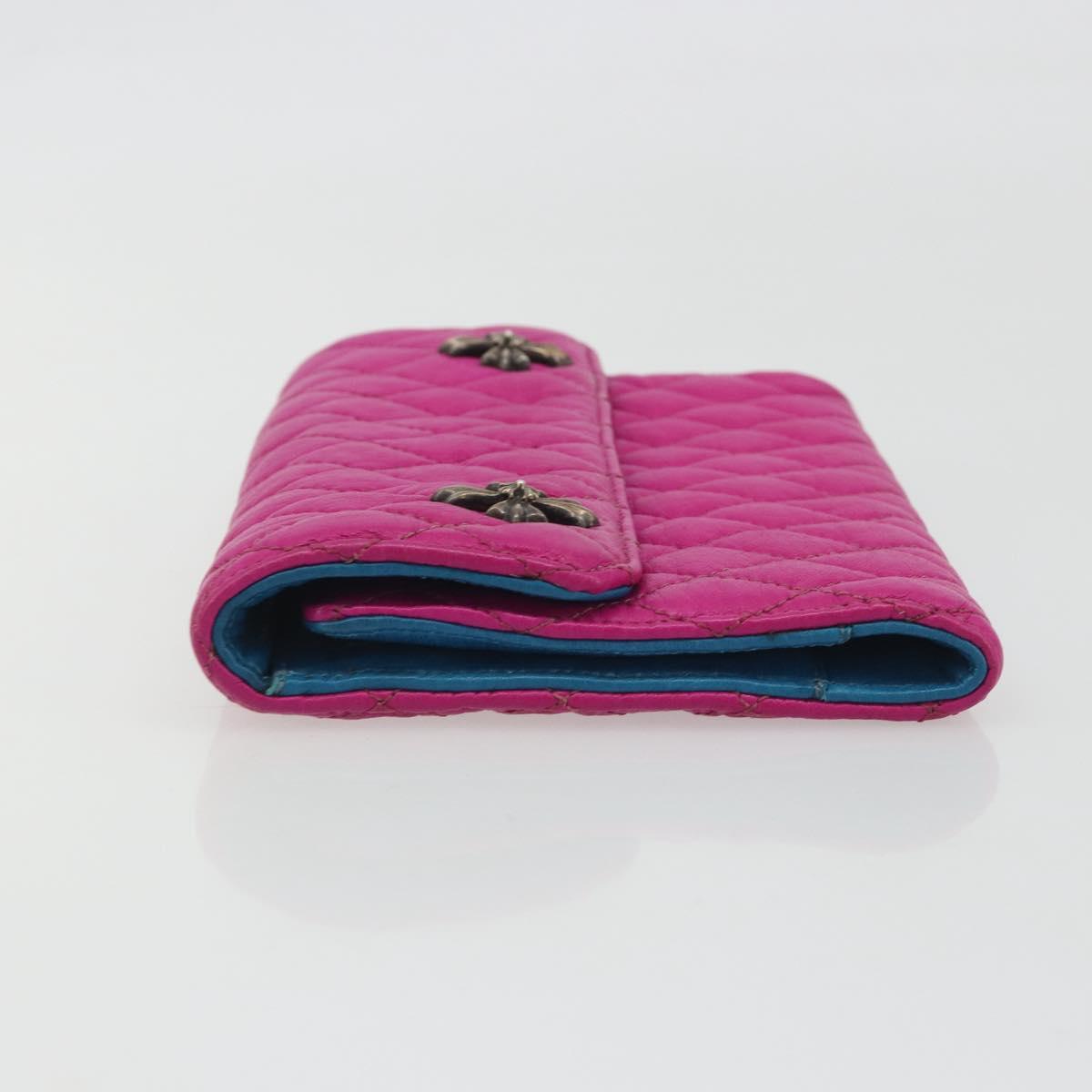 Chrome Hearts Wave 4 3-Snap Quilted Long Wallet Leather Pink Auth 193426SM